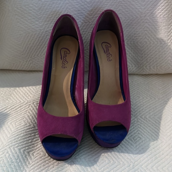 Candies Hot Pink Electric Blue Open Toe 4” Platform Heel Women 8M - Picture 3 of 7